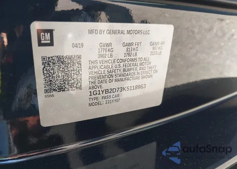 2019 Chevrolet Corvette Stingray from USA, damaged, VIN 1G1YB2D73K5118963